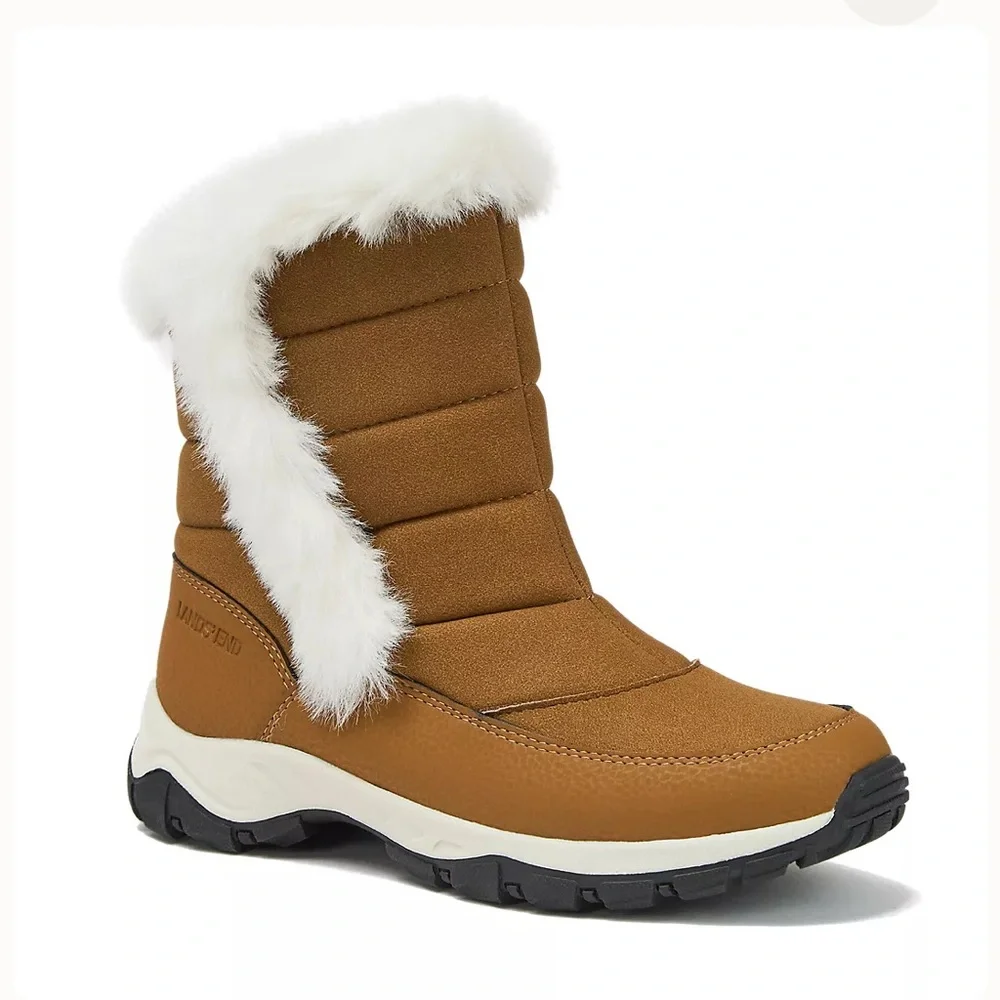 Lands' End Women's Expedition Faux Fur Waterproof Puffer Snow Boots